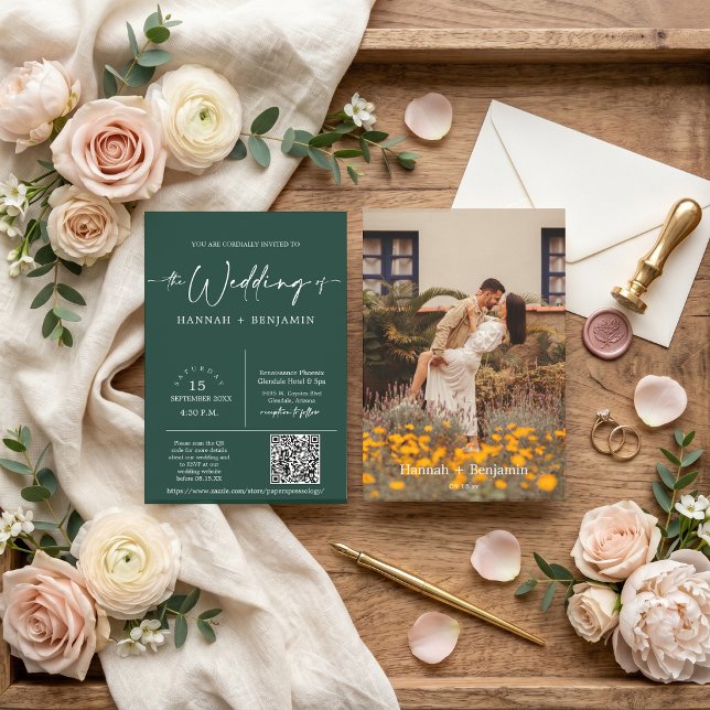 Convite Arco de Casamento Minimalista Verde Esmeralda Códi (Criador carregado)