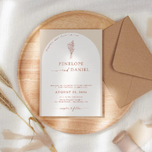 Convite Arco de Casamento Moderno Boho Bege Terracota Scri