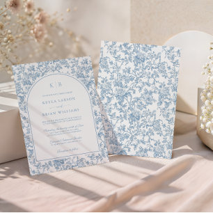Convite Arco de casamento monograma em toile floral azul p