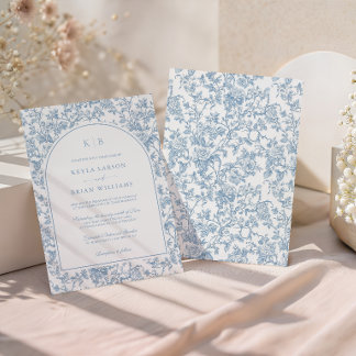 Convite Arco de casamento monograma em toile floral azul p
