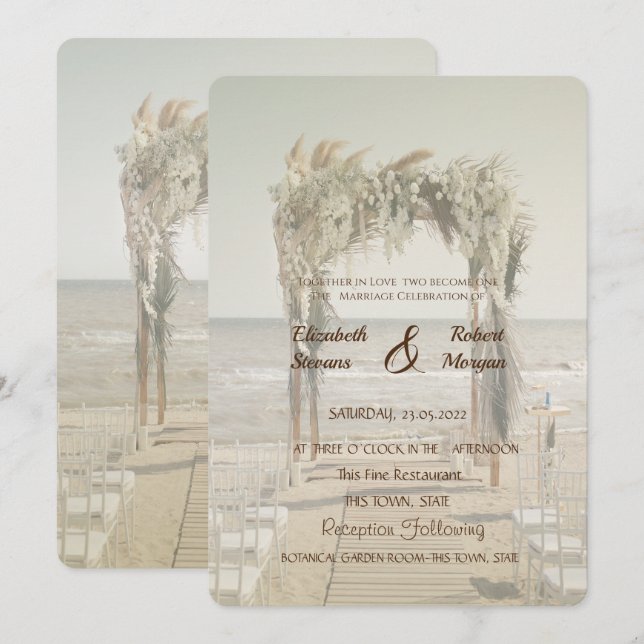 Convite Arco de Casamento na Praia (Frente/Verso)