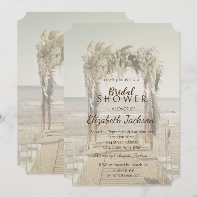 Convite Arco de Casamento na Praia Chá de Bebê de Noiva (Frente/Verso)