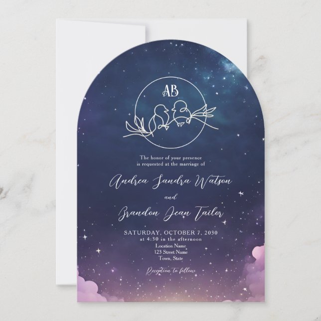 Convite Arco de Casamento Noite Estrelada (Frente)