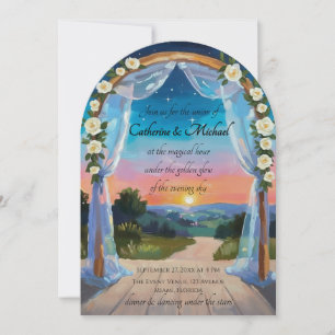 Convite Arco de Casamento Pôr do Sol Crepúsculo Praia Trop