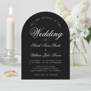Convite Arco de Casamento Preto Simples Caligrafia Moderna