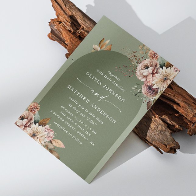 Convite Arco de Casamento Verde Oliva Suave | Boho Sage Em (Criador carregado)