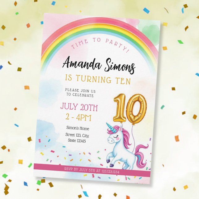 Convite Arco de Chuva de Confetes Menina de Aniversário de (Criador carregado)