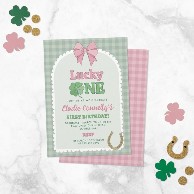 Convite Arco de Clover Ferradura com Laço Rosa Aniversário (Criador carregado)
