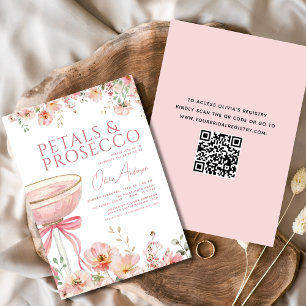 Convite Arco de código QR Petals & Prosecco cor-de-rosa