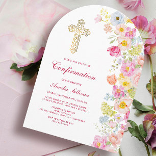 Convite Arco de Confirmação de Flores Pastel Vibrantes