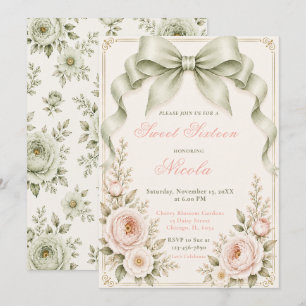 Convite Arco de Coquete Floral Verde Sálvia para Doze Anos