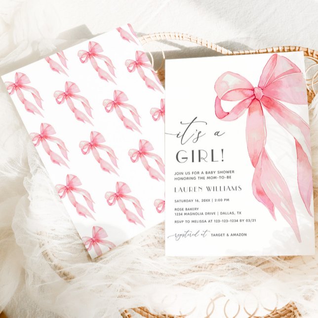 Convite Arco De Coquete Rosa Elegante É Um Chá de fraldas  (Criador carregado)