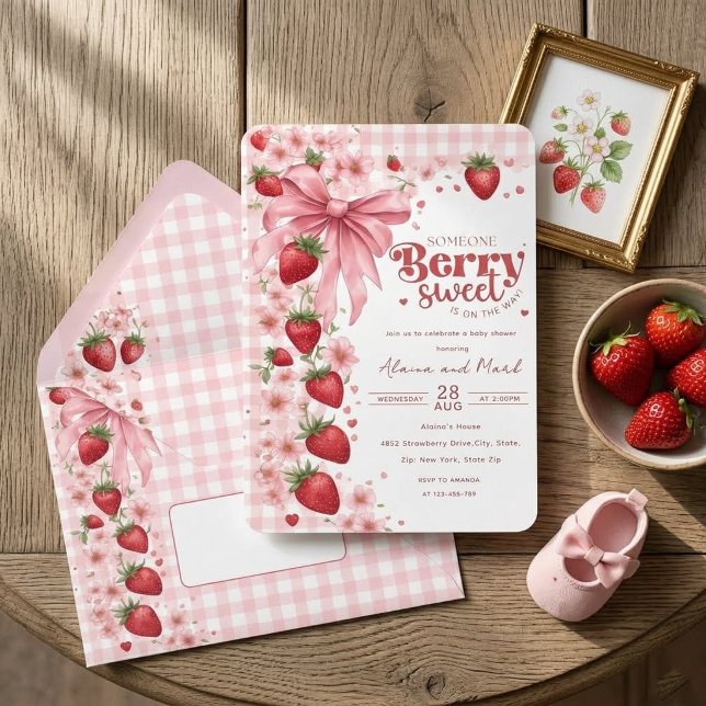 Convite Arco de Coquete Strawberry Berry Doce Chuvinha de  (Criador carregado)