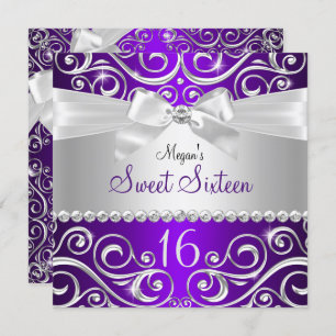 Convite Arco de Diamante Bonito Roxo Swirl Sweet 16