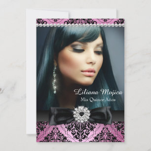 Convite Arco de Diamante Preto Rosa & Quinceanera de Damas
