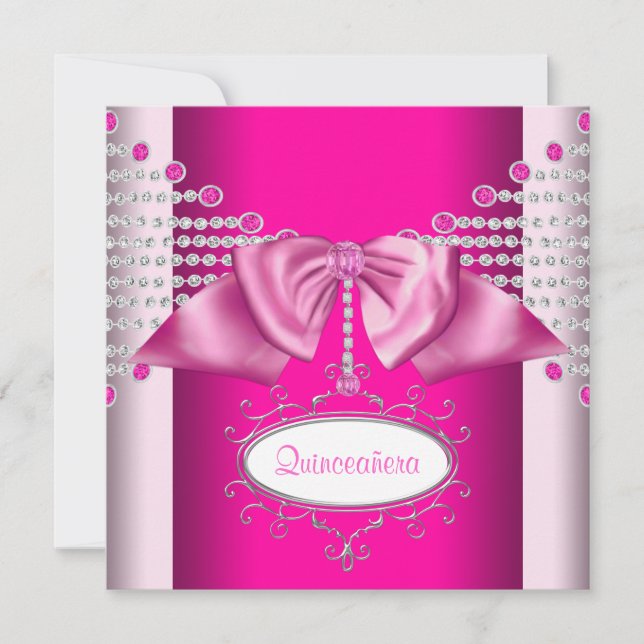 Convite Arco de Diamantes Rosa Quinceanera (Frente)