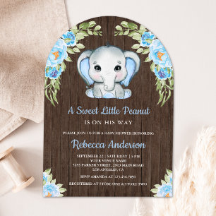 Convite Arco de Elefante Floral Azul Fofo de Madeira para