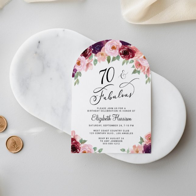 Convite Arco de Festa de aniversário de 70 de Aquarela Flo (Criador carregado)