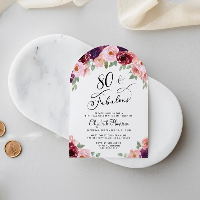 Convite Arco de Festa de aniversário de 80 de Aquarela Flo (Criador carregado)