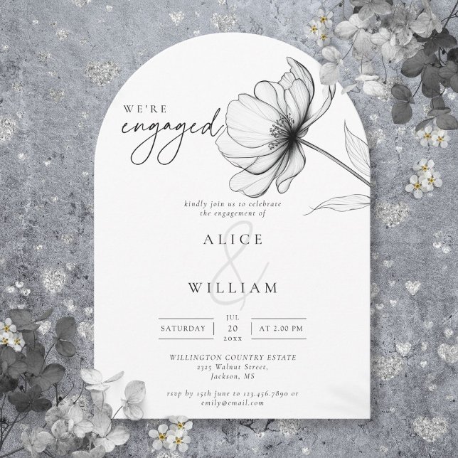 Convite Arco de Festa de noivado Floral Mínimo Elegante (Minimal Elegant Chic Floral Engagement Party Arch Invitation)