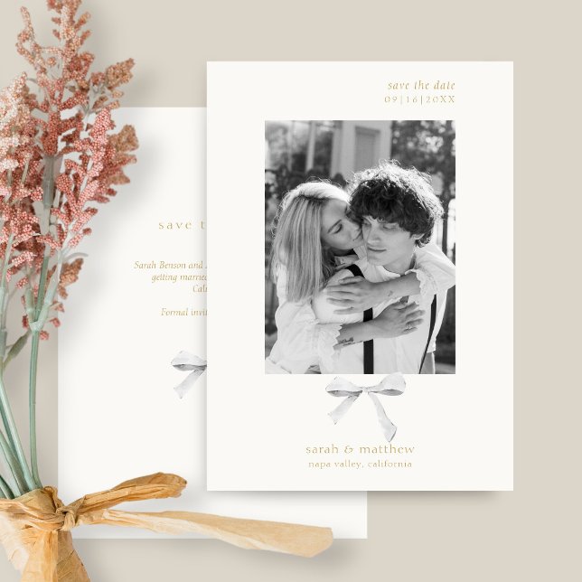 Convite Arco de Fita Chic Simples | Off White Save Date (Criador carregado)