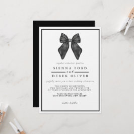 Convite Arco de Fita Clássico Casamento Preto e Branco