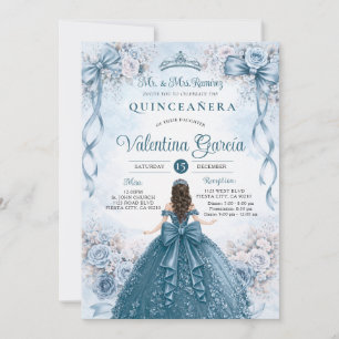 Convite Arco de Fita Floral Azul Turquesa Quinceañera Aniv