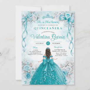 Convite Arco de Fita Floral Turquesa Quinceañera Aniversár