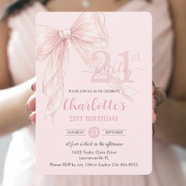 Convite Arco de Fita Rosa Coquette Blush para Aniversário 