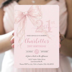 Convite Arco de Fita Rosa Coquette Blush para Aniversário