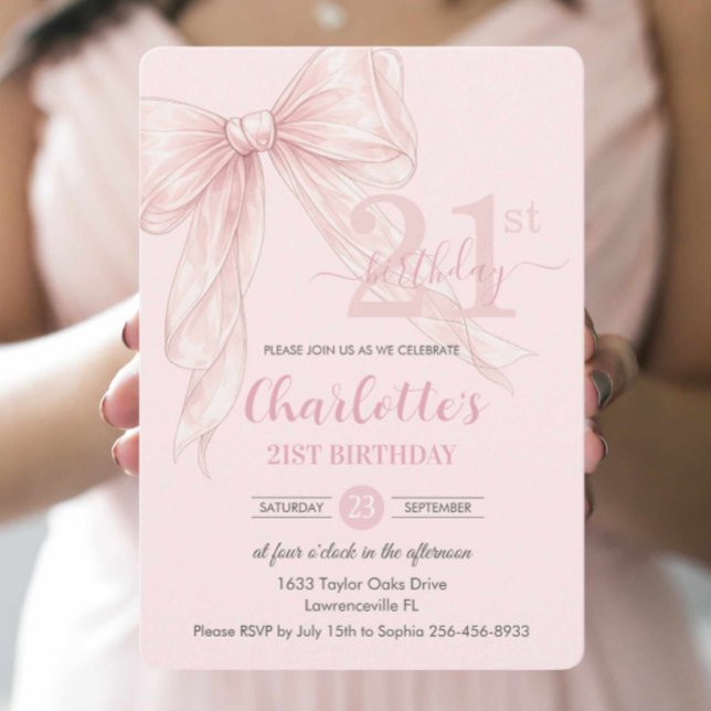 Convite Arco de Fita Rosa Coquette Blush para Aniversário  (Criador carregado)