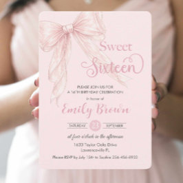 Convite Arco de Fita Rosa Coquette Blush Sweet 16 Aniversá