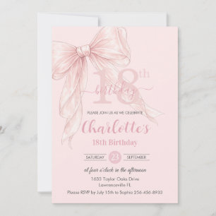 Convite Arco de Fita Rosa Coquette para 18º Aniversário
