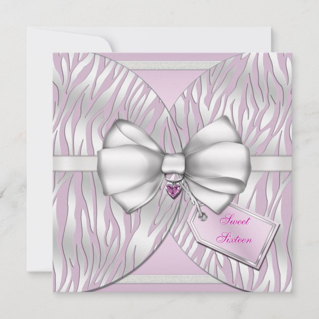 Convite Arco de Fita Silver Zebra Convidada Rosa e Fita (Frente)