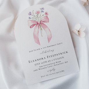 Convite Arco de flor selvagem, cor-de-rosa, aniversário de