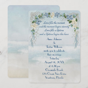 Convite Arco de Flores de Casamento em Aquarela do Oceano