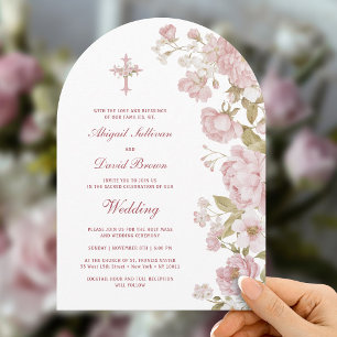 Convite Arco de Flores Rosadas Casamento Religioso
