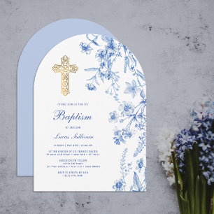 Convite Arco de flores silvestres azuis francês Batismo