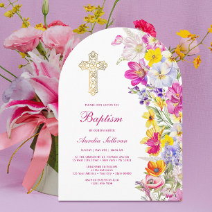 Convite Arco de Flores Silvestres Brilhantes Batismo