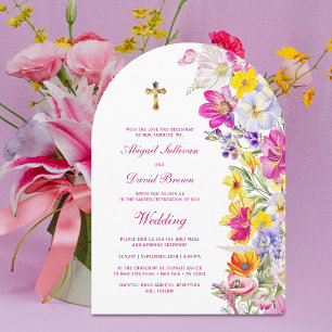 Convite Arco de Flores Silvestres Brilhantes Casamento Rel