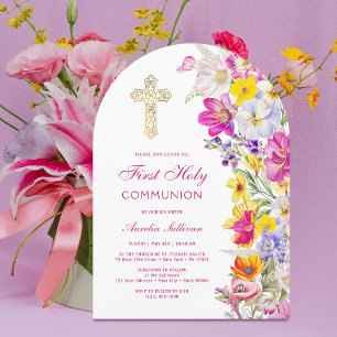 Convite Arco de Flores Silvestres Brilhantes para Primeira