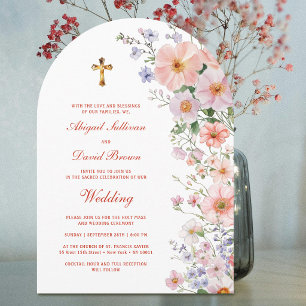 Convite Arco de Flores Silvestres Pastel Casamento Religio