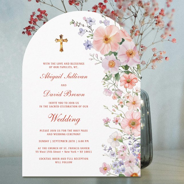 Convite Arco de Flores Silvestres Pastel Casamento Religio (Criador carregado)