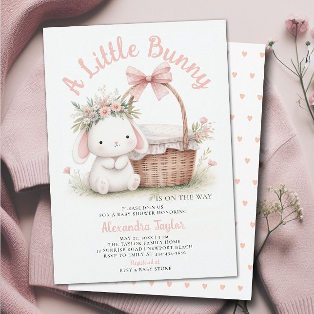 Convite Arco de flores silvestres Picnic Rosa Chá (a little bunny baby girl shower invitation springtime easter garden picnic wildflowers pink blush)