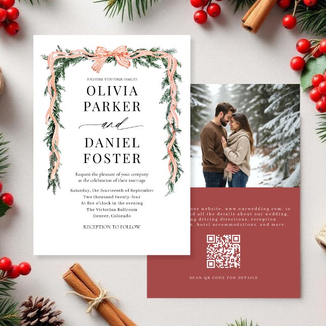 Convite Arco de Foto com Código QR de Verde Natal em Aquar (Criador carregado)