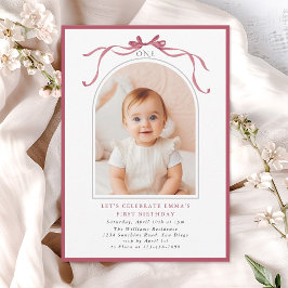 Convite Arco de Foto de Aniversário de 1 Ano de Menina com