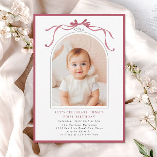 Convite Arco de Foto de Aniversário de 1 Ano de Menina com