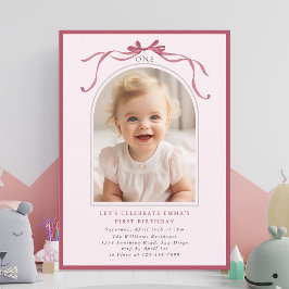 Convite Arco de Foto de Aniversário de 1 Ano Menina com La