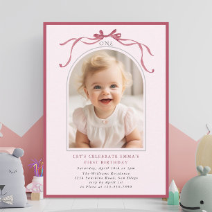 Convite Arco de Foto de Aniversário de 1 Ano Menina com La