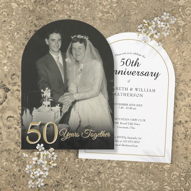 Convite Arco de Foto de Aniversário de Casamento de Qualqu (Any Year Together Wedding Anniversary Photo Arch Invitation)